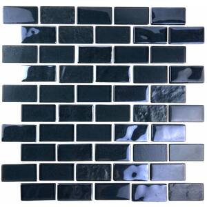 Landscape Translucent Black 10.125 in. x 10.75 in. Brick Mosaic Textured Glass Wall Pool Floor Tile (10 Sq. Ft./Case)
