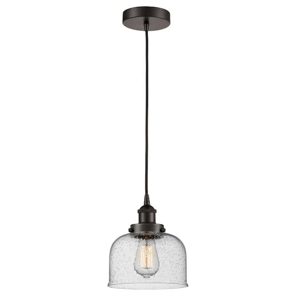 Bell 60-Watt 1-Light Oil Rubbed Bronze Standard Mini Pendant Light with Seeded Glass Shade, No Bulbs Included