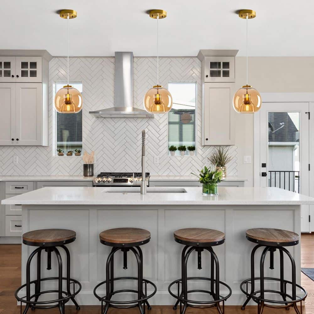 Home Lighting ‎60-Watts 1 Light 7. 87in Cognac Glass Globe Pendant Light for Kitchen Island, No Bulbs Included, 2Pack price history on PriceWatchPro