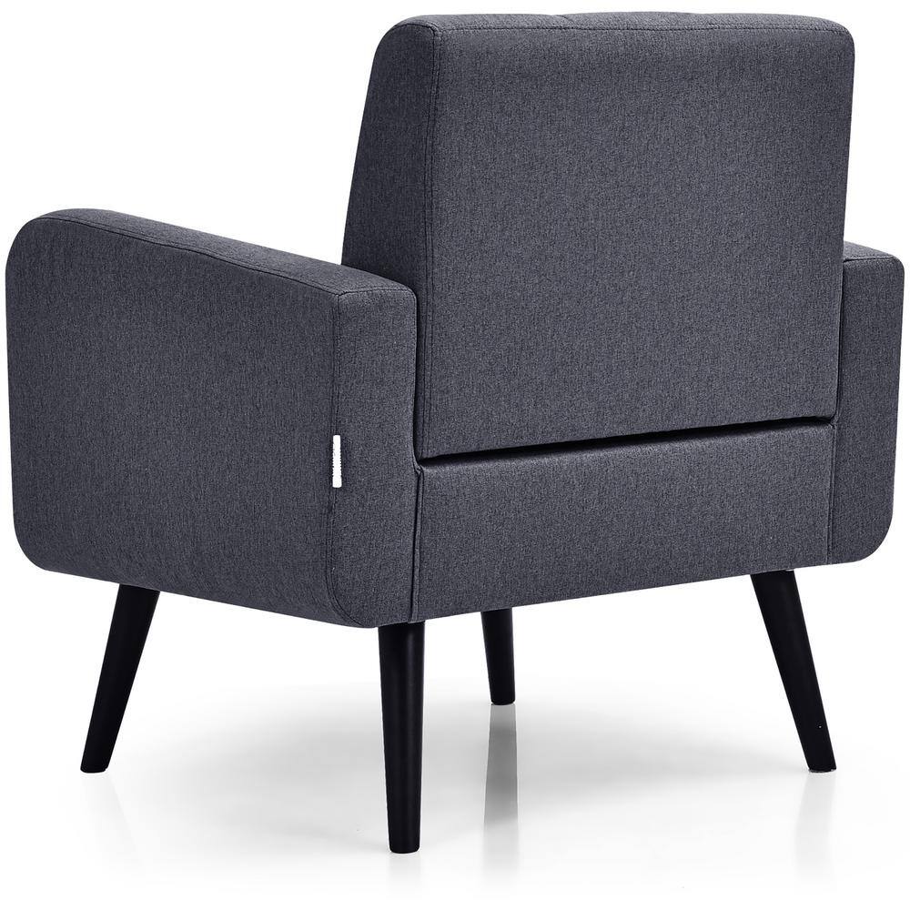 Gray Linen Modern Armchair with Rubber Wood Legs