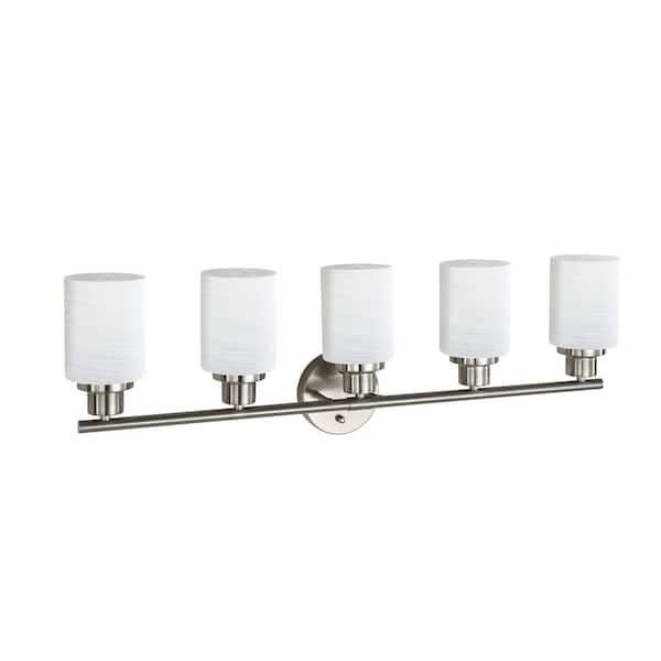 31.5 in. 5-Light Brushed Nickel Bathroom Vanity Light Fixture with Frosted Glass Shades