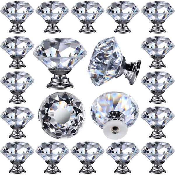 26-Pack  1-1/4 in. Crystal Glass Cabinet Drawer Knobs Shiny Elegant Diamond Style Chrome Finish Round Pulls
