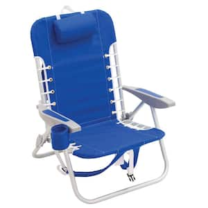 26.5 in. x 25.5 in. x 44.7 in. 4-Position Backpack Lace-Up Suspension Folding Beach Chair, Blue