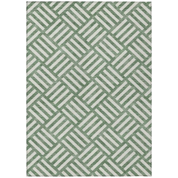 Green, Ivory 10 ft. x 14 ft. Woven Geometric Polyester Rectangle Indoor/Outdoor Area Rug