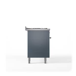 Nostalgie II 60 in. 9 Burner+Griddle Freestanding Double Oven Dual Fuel Range in Blue Grey with Chrome