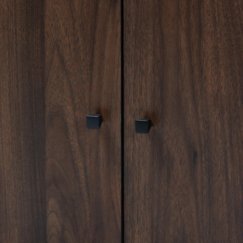 Walnut Brown 2-Door Wood Entryway Shoe Storage Cabinet with Open Shelf