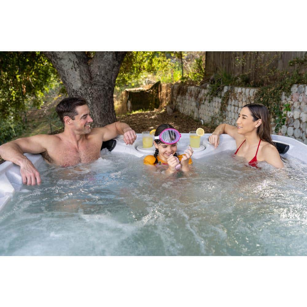 Whitestone and Black Onyx 6-Person Square Hot Tub with Jets