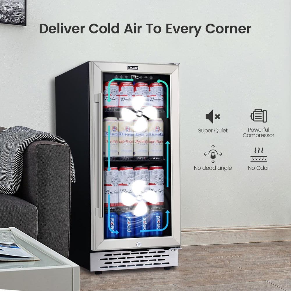 15-Inch Stainless Steel Single Zone Beverage Cooler with Glass Door