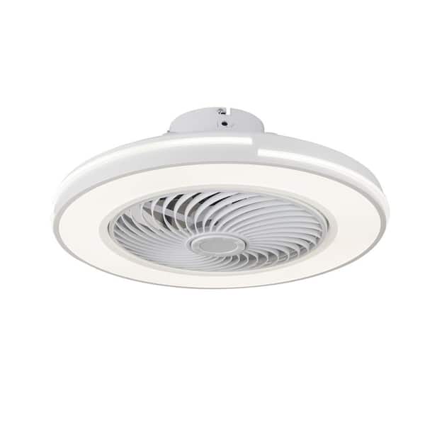 OUKANING 20 in. White Modern Indoor Integrated LED Round Ceiling Fan with Remote Control 6 Speeds