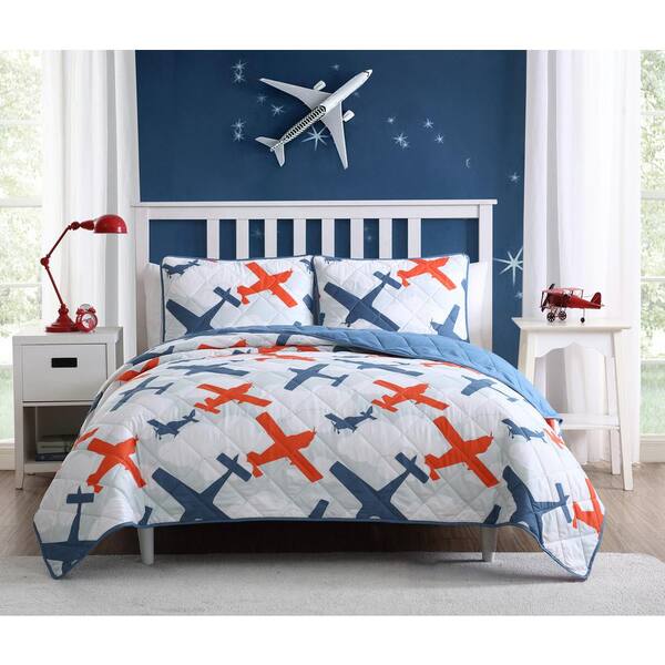 Kute Kids Airplane Blue Quilt Full/Queen Set