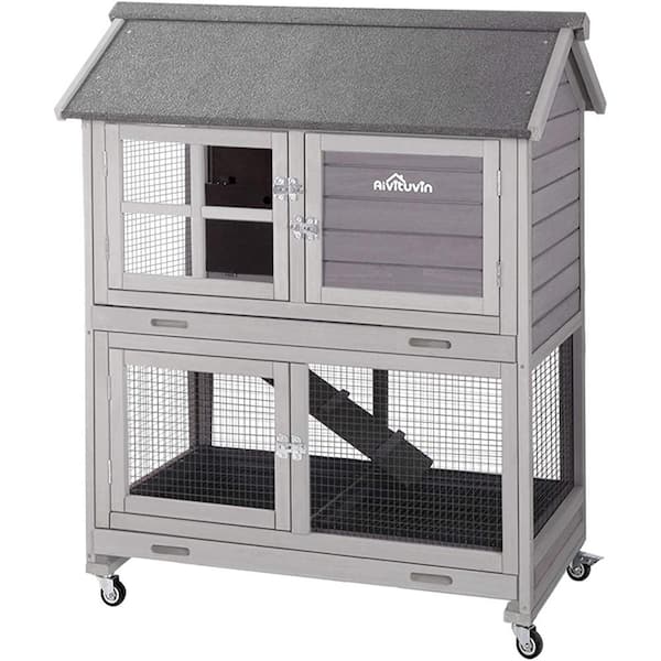 aivituvin Outdoor Rabbit Hutch Wire Bottom Rabbit Cage (Inner Space 9.6 sq. ft.)