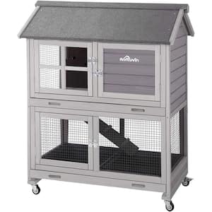 Outdoor Rabbit Hutch Wire Bottom Rabbit Cage (Inner Space 9.6 sq. ft.)