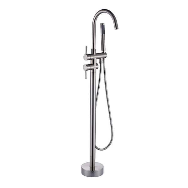 WELLFOR Single-Handle Free Standing Tub Faucet Bathroom Shower in Brushed Nickel