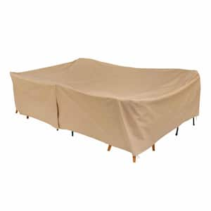 Basics Water Resistant Rect/Oval Outdoor Patio Table and Chair Cover, 115 in. L x 76 in. W x 30 in. H, Beige