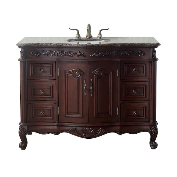 Saturn 48 in. W x 22 in. D x 36 in. H Single Sink Freestanding Antique Cherry Bath Vanity with Baltic Brown Granite Top