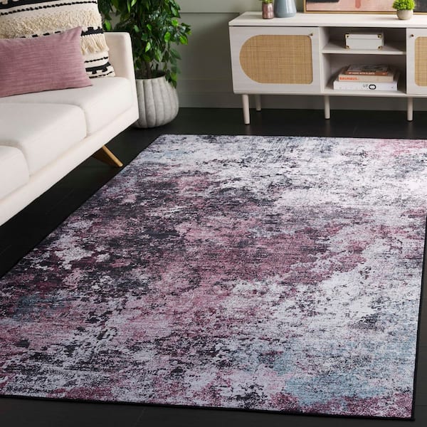 Tacoma Plum/Black 6 ft. x 9 ft. Machine Washable Distressed Gradient Area Rug