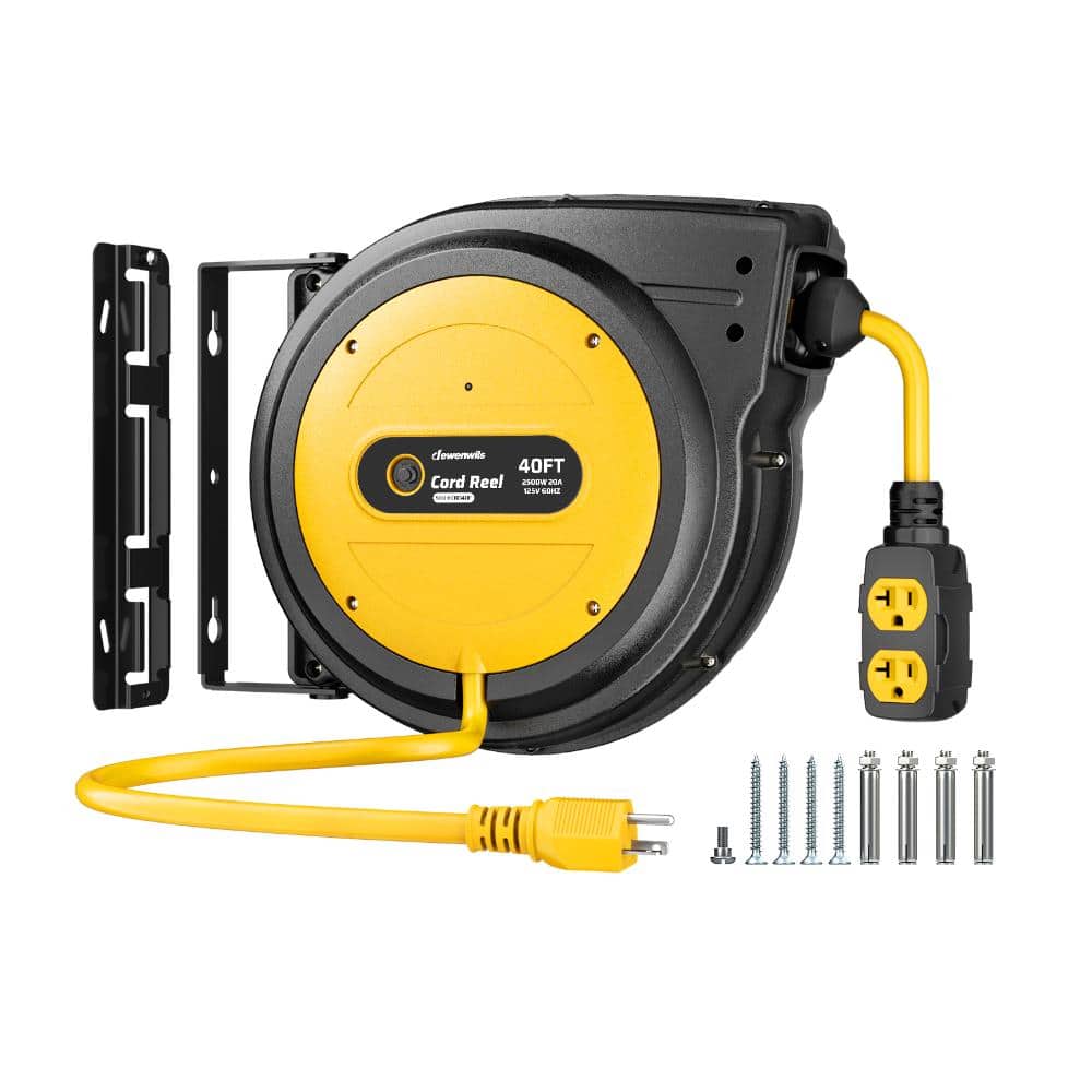 40 ft. 10/3 SJTOW Retractable Extension Cord Reel, 20A/2500W, 4 Grounded Outlets, Wall/Ceiling Mount, ETL Listed, Yellow price history on PriceWatchPro