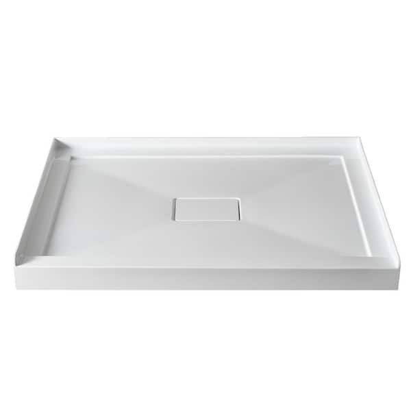 42 in. L x 34 in. W Acrylic Single Threshold Alcove Shower Pan Base Rectangular Shower Tray with Center Drain in White