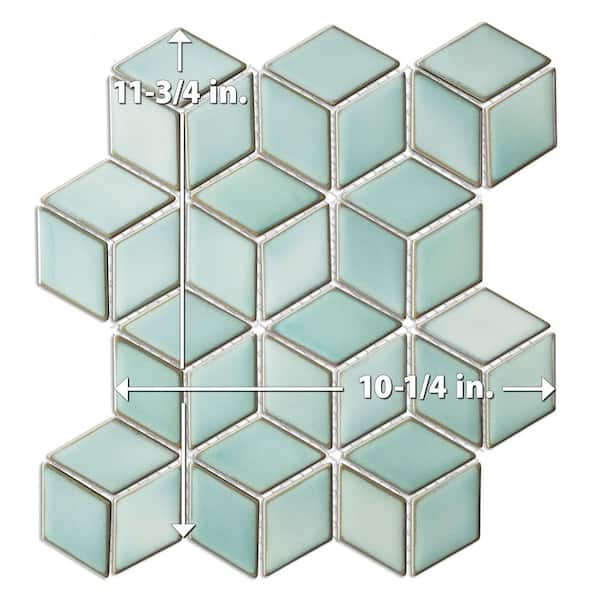Merola Tile Hudson Rhombus Mint Green 10 in. x 12 in. Porcelain