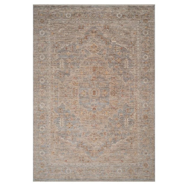 3' X 10' Blue And Sand Floral Medallion Runner Rug With Fringe