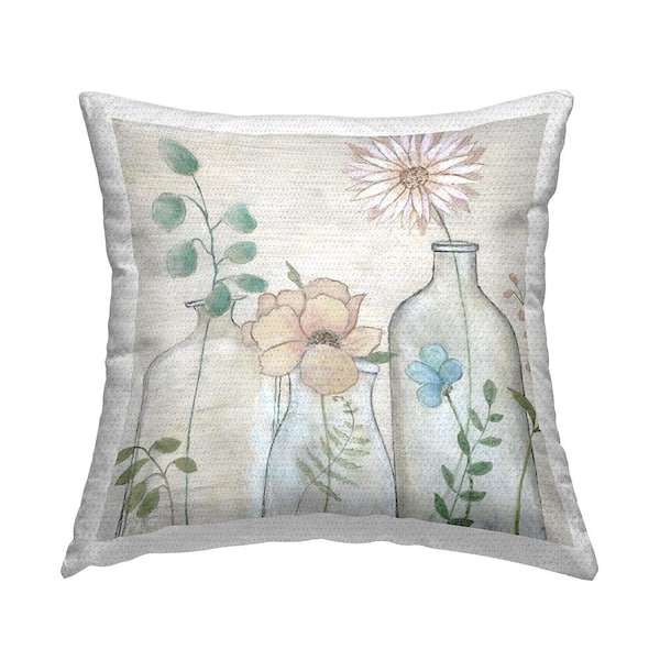 Country Botanicals Floral Vases Beige Square Outdoor Throw Pillow