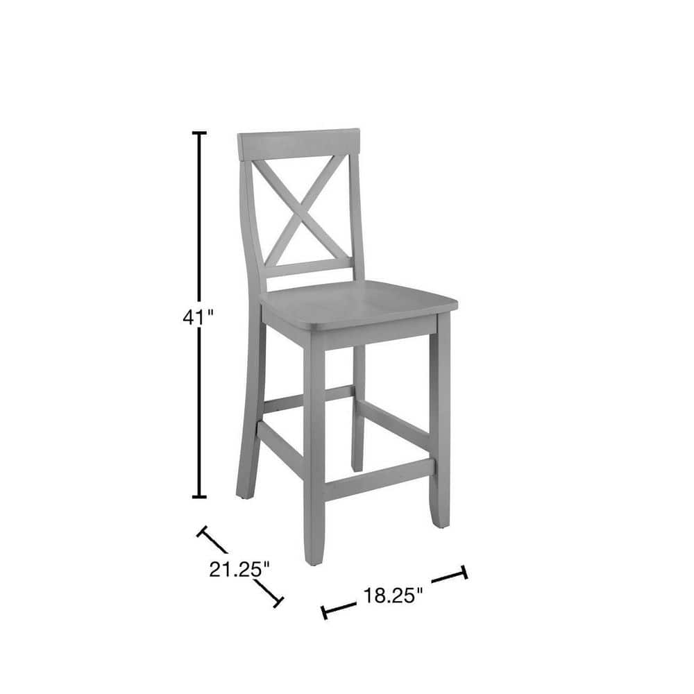 Curved X-Back Gray Wood Counter Stool Set, 24-inch - 2 Pieces