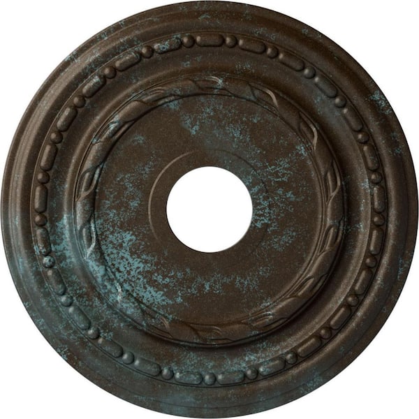 Ekena Millwork 1-1/4" x 17-7/8" x 17-7/8" Polyurethane Dublin Ceiling Medallion, Bronze Blue Patina