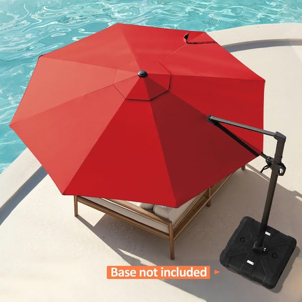 Pellebant 11 ft. Octagon Aluminium 360° Rotation Offset Cantilever Tilt Outdoor Patio Umbrella in Red, No Base