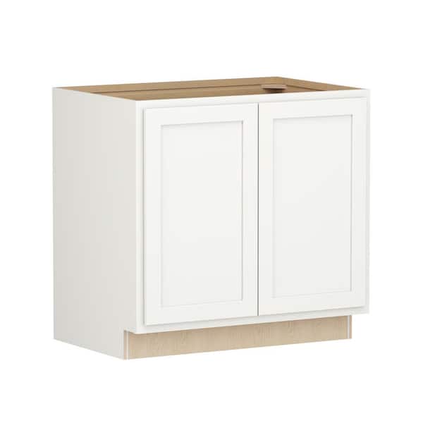 Shaker Partial Overlay 36 in W x 24 in D x 34.5 in H Plywood Assembled Full Height Base Kitchen Cabinet in Linen White