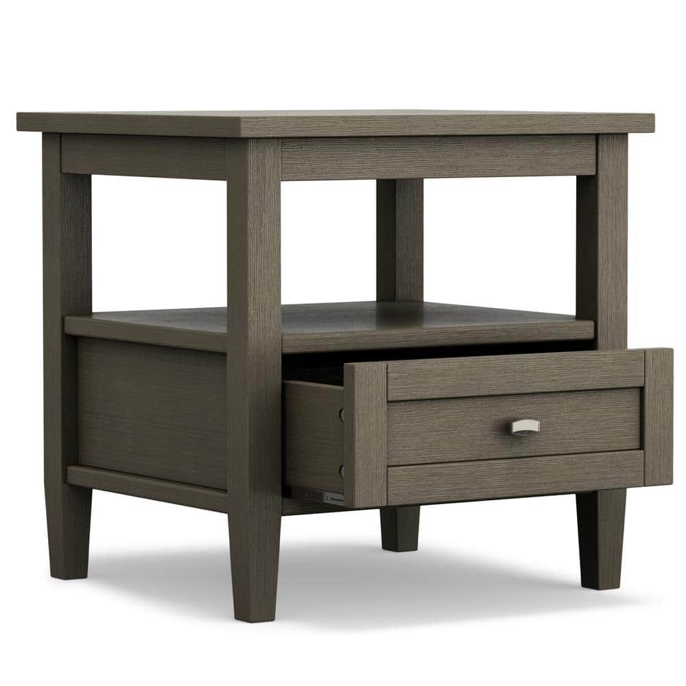 Farmhouse Gray Rectangular Wood End Table with Storage