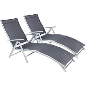 Adjustable Metel Folding Outdoor Recliner Chair Chaise Lounge Chairs Patio Furniture with Gray Cusion (Set of 2)