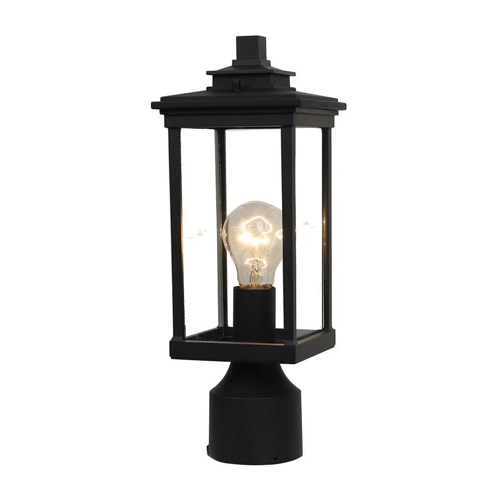 1-Light Black Steel Hardwired Outdoor Weather Resistant Post Light with No 