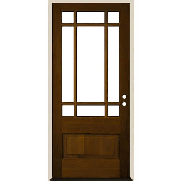 Krosswood Doors 36 in. x 80 in. Contemporary 3/4 Lite Left-Hand Clear Glass Provincial Stain Hemlock Prehung Front Door