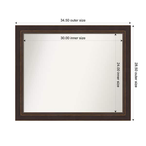 Amanti Art Lara Bronze 34.5 in. W x 28.5 in. H Custom Non-Beveled Wood Framed Bathroom Vanity Wall Mirror