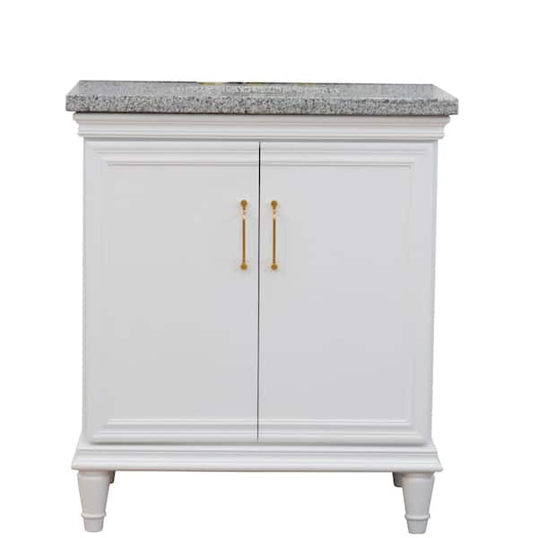31 in. W x 22 in. D Single Bath Vanity in White with Granite Vanity Top in Gray with White Oval Basin