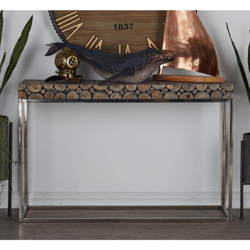 Chic Stainless Steel Teak Console Table