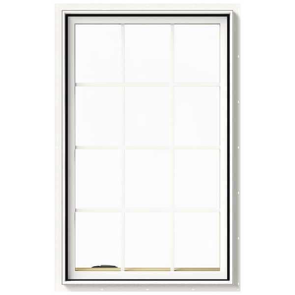 JELD-WEN 30 in. x 48 in. W-2500 Series White Painted Clad Wood Left-Handed Casement Window with Colonial Grids/Grilles