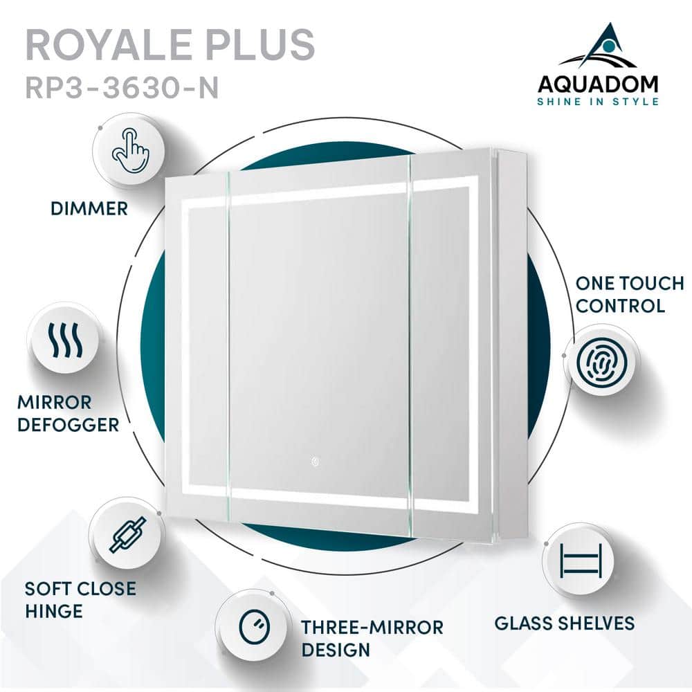 Royale Plus 36" Brushed Aluminum LED Medicine Cabinet with Defogger