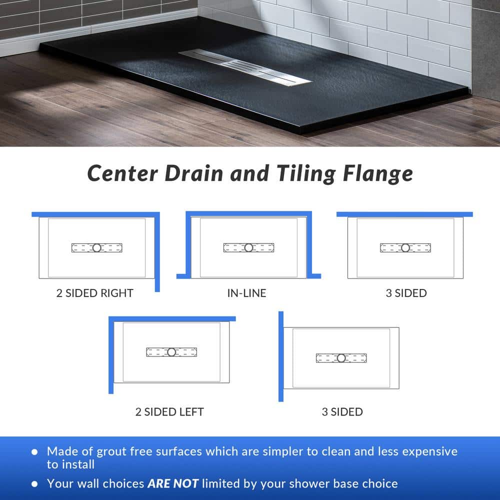 Black Solid Surface Low-Profile Rectangular Shower Base