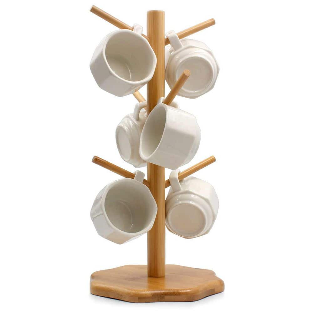 Wudkey 6-Hook Beige Mug Tree, Coffee Mugs and Tea Cup Storage Rack ...