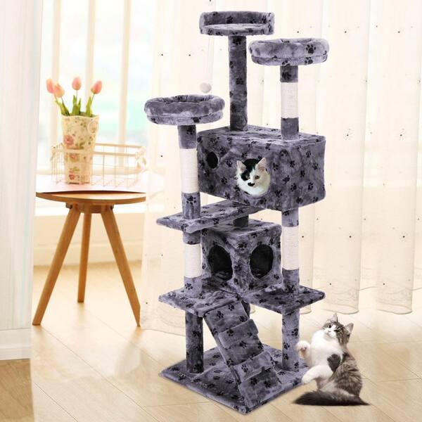 60"/52" Cat Tree Play House Tower Condo Furniture Scratch Post Toy Bed Pet Kitty 