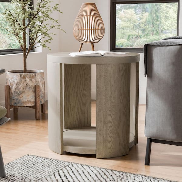 Furniture of America Rosin Modern 24 in. Oak Round Wood End Table With Shelf