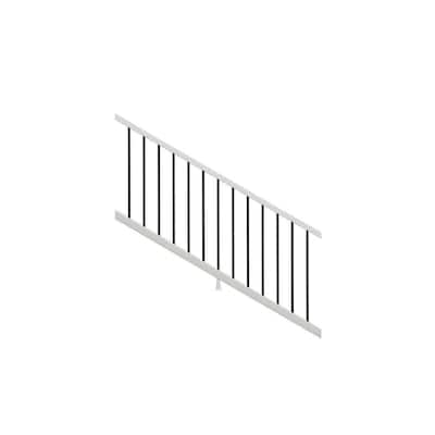 Enhance 6 ft. x 36 in. Classic White Composite Rail with Black Round Aluminum Baluster Kit-Stair