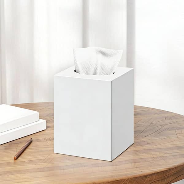 Numhew Square Modern Facial Acrylic Tissue Box Cover in White
