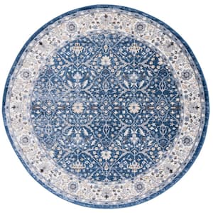 Amelia Navy/Ivory 7 ft. x 7 ft. Floral Medallion Round Area Rug
