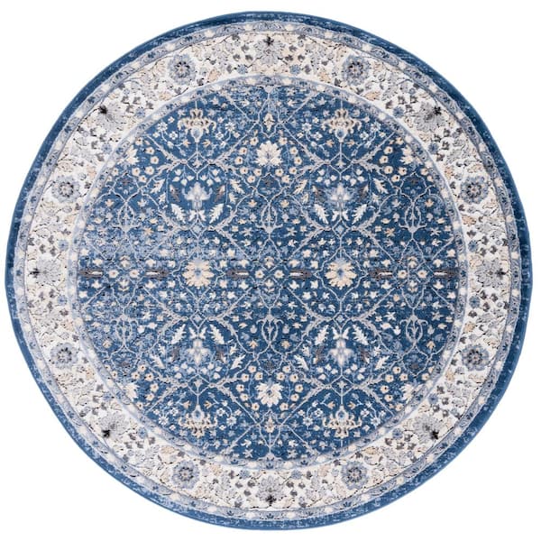 SAFAVIEH Amelia Navy/Ivory 7 ft. x 7 ft. Floral Medallion Round Area Rug