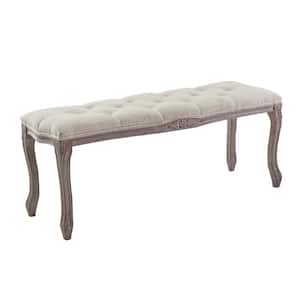 Beige Regal Vintage French Upholstered Fabric Bench