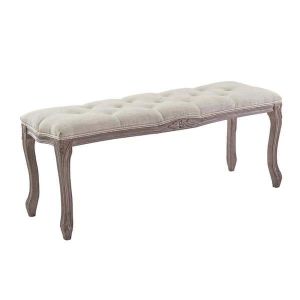 MODWAY Beige Regal Vintage French Upholstered Fabric Bench