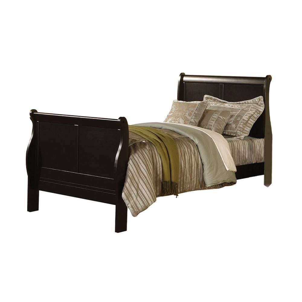 Louis Philippe III Traditional Black Pine Full Sleigh Bed with Headboard