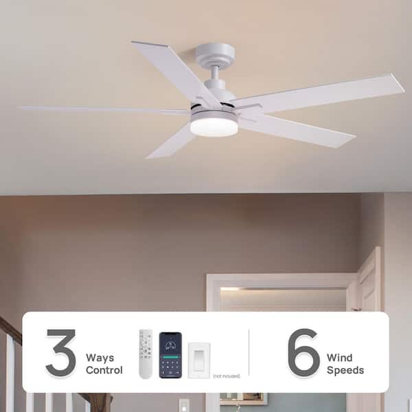 56 in. Modern Smart Indoor White Ceiling Fan with Dimmable LED Light and APP Remote Control